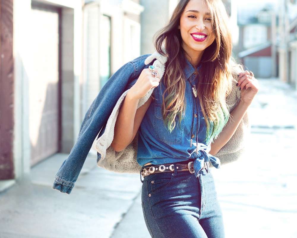 Camicia jeans con denim a vita alta