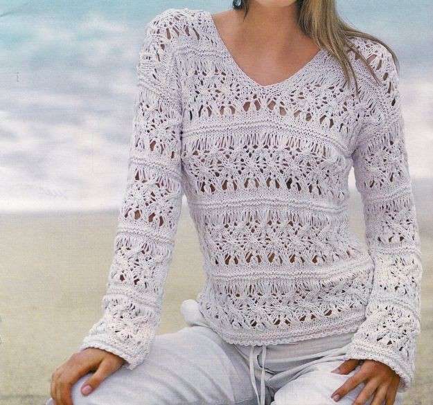 Pullover bianco con punto ajour