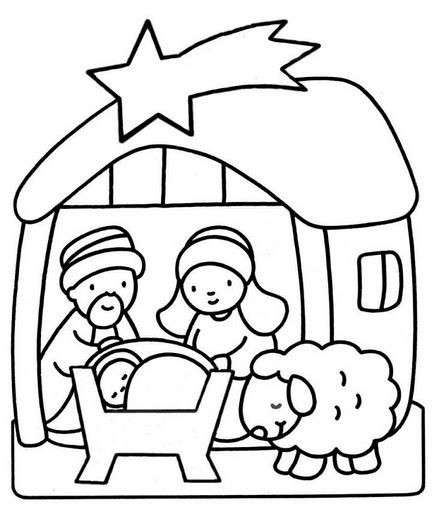 Disegni di Natale da colorare presepe con pecorella