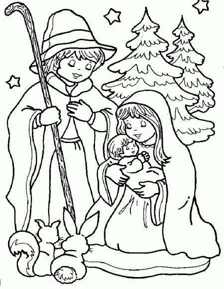 Disegni di Natale da colorare presepe con scoiattoli