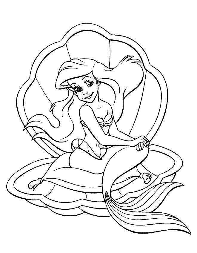 Principesse Disney da colorare Sirenetta conchiglia