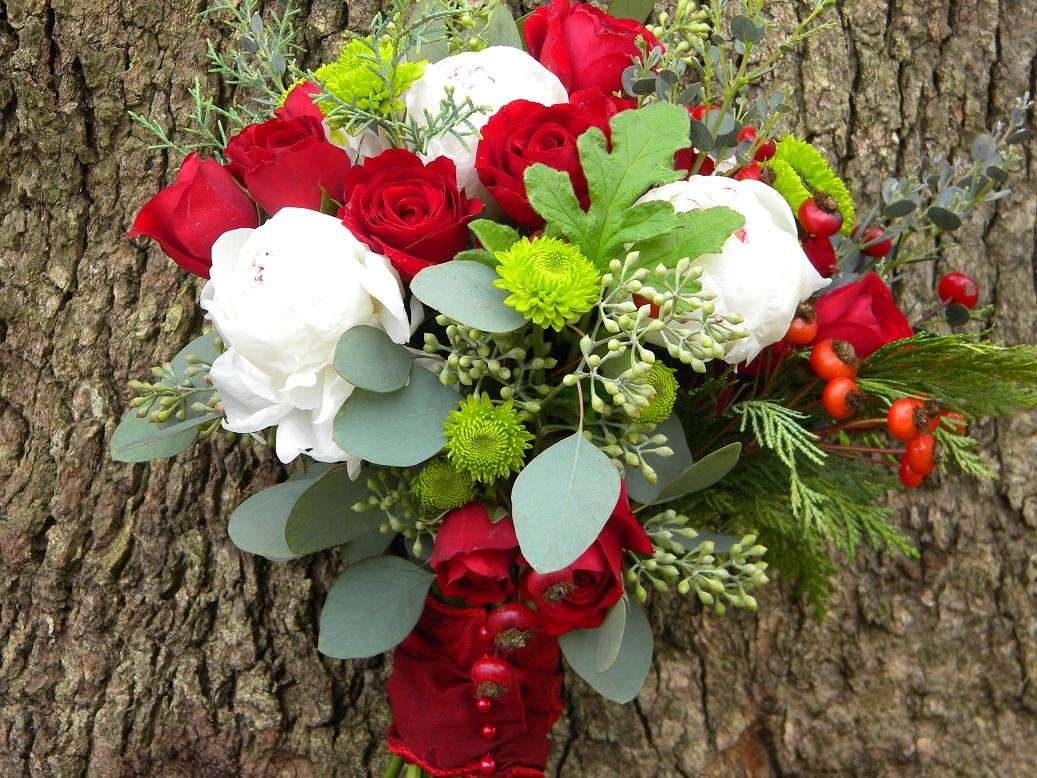 Bouquet sposa Natale rosso e verde