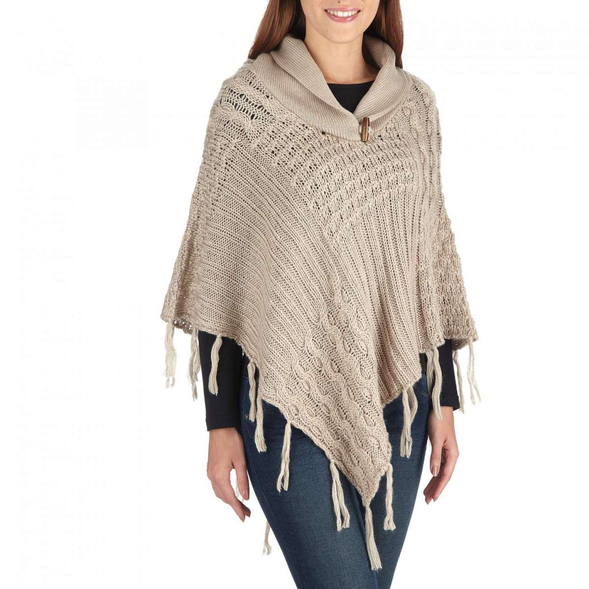 Poncho con piccole frange