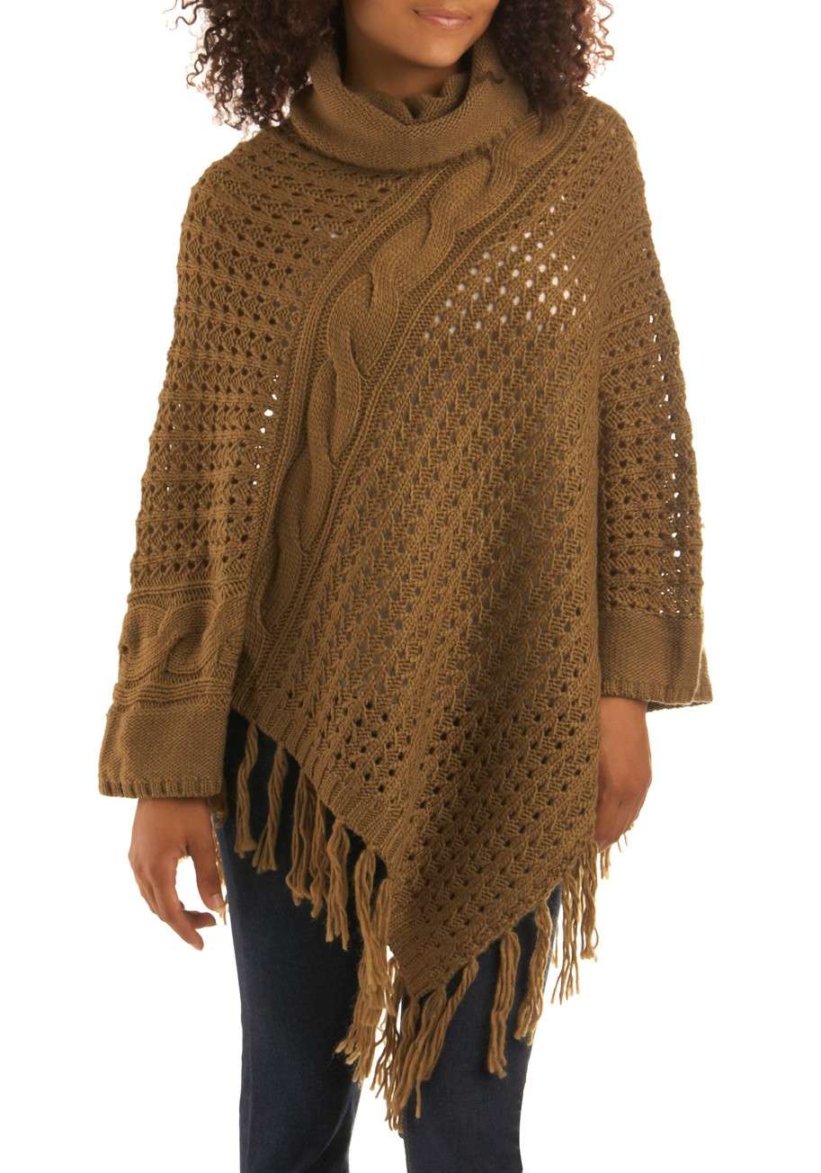 Poncho con treccia nocciola