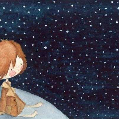 Buonanotte con disegno di una bimba e di un cielo stellato
