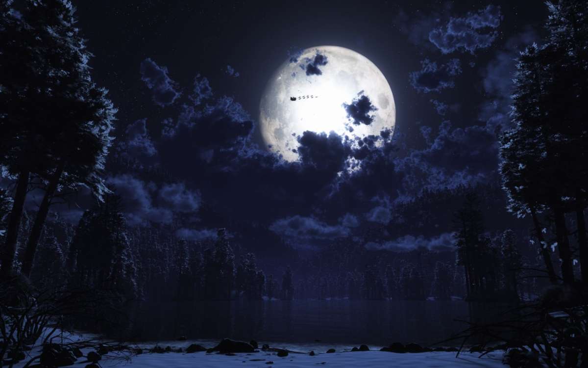 Buonanotte con paesaggio e con luna piena