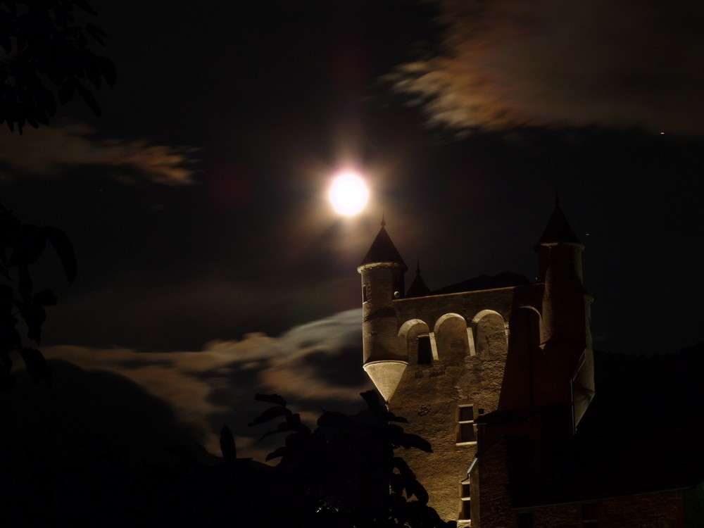 Buonanotte con paesaggio notturno e castello