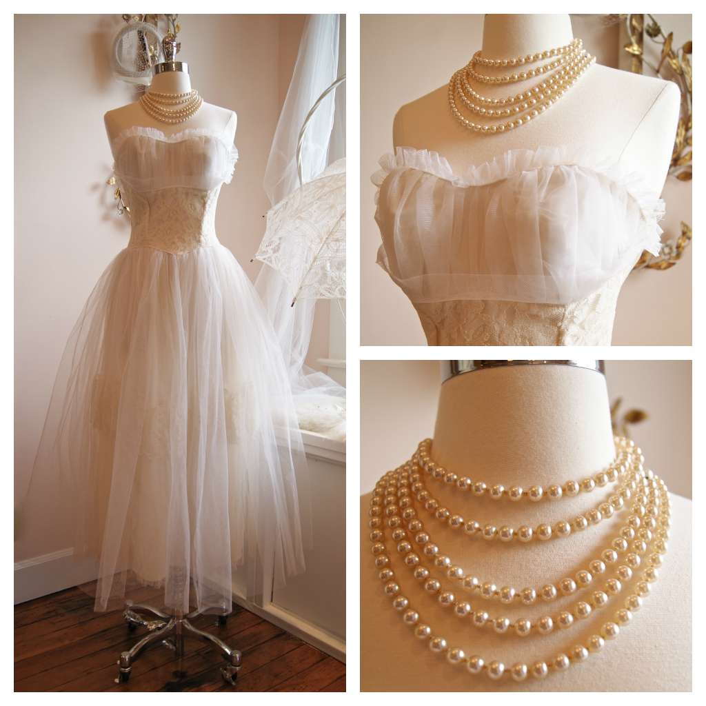 Modello da sposa vintage con perle