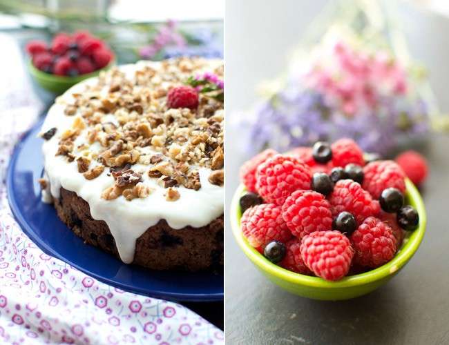 Torta estiva accompagnata dalla frutta