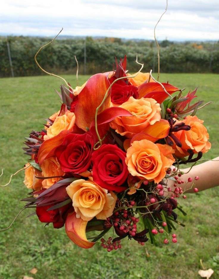 Bouquet d'autunno rosso e arancio
