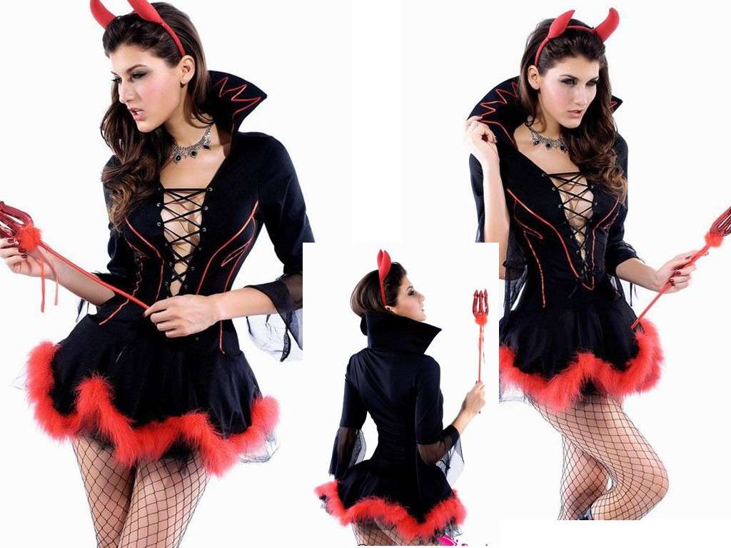 Costume nero con bordo rosso per Halloween