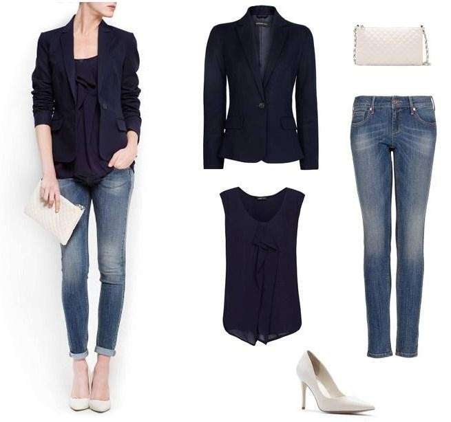 Jeans, pumps, top e blazer Mango