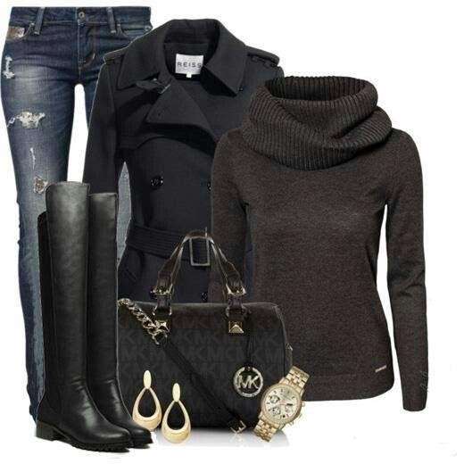Jeans e cappotto nero
