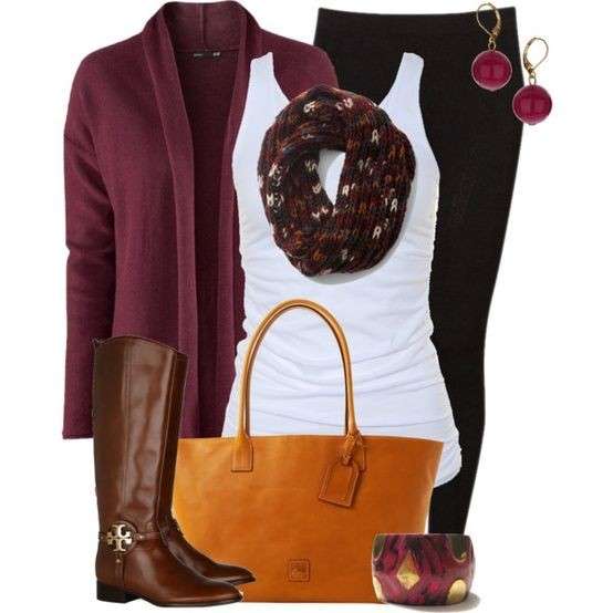 Look con capi marroni e burgundy