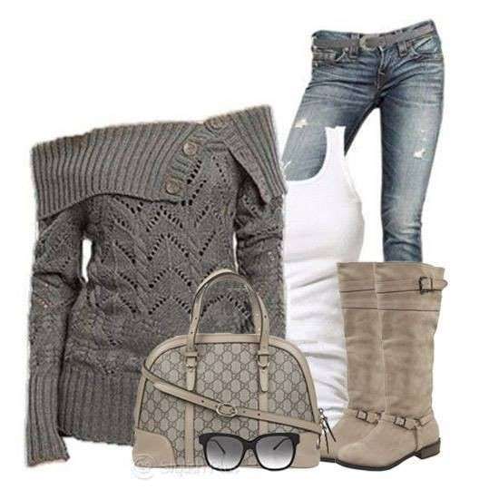 Look da giorno con maglione grigio