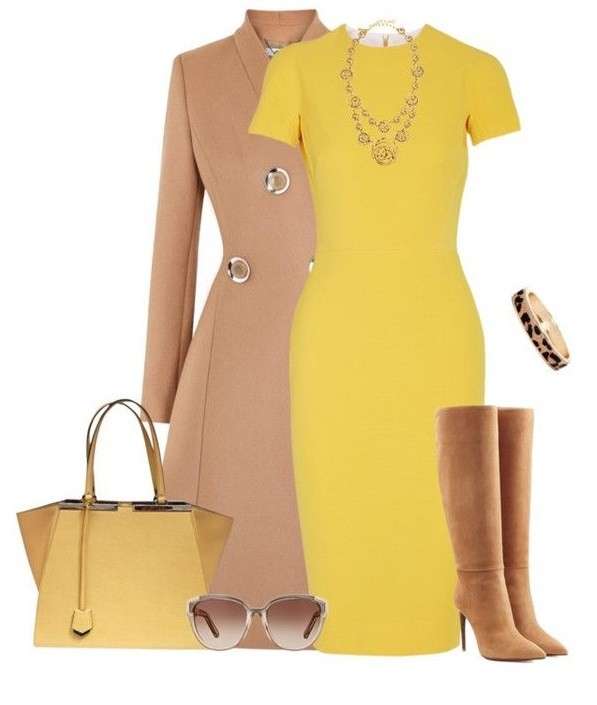 Look elegante in cammello e giallo