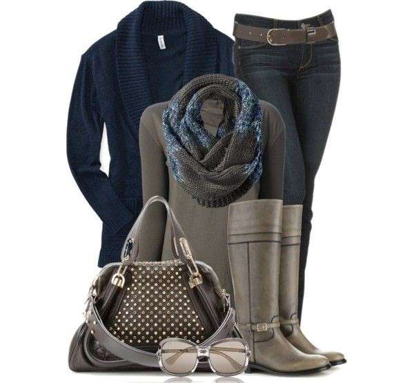 Look in sfumature di blu e taupe