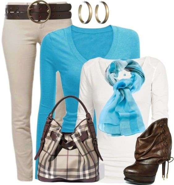 Look in toni di beige e celeste