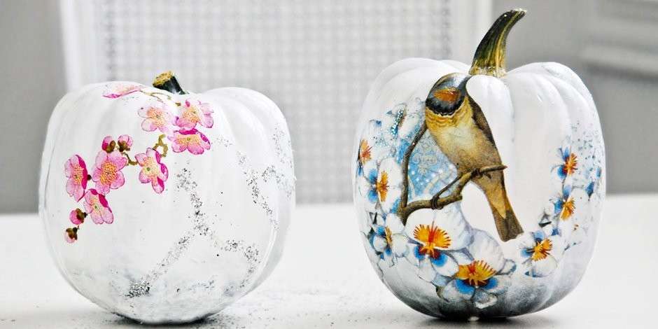 Zucche decorate con il decoupage