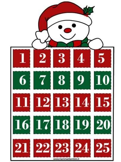 Calendario dell'Avvento rosso e verde