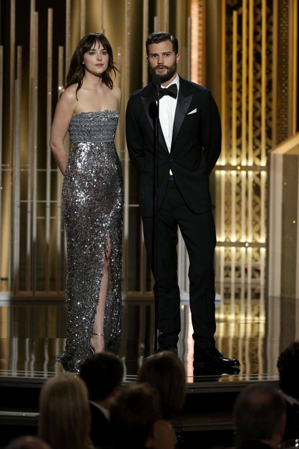 I due attori sul palco dei Golden Globe Awards 2015