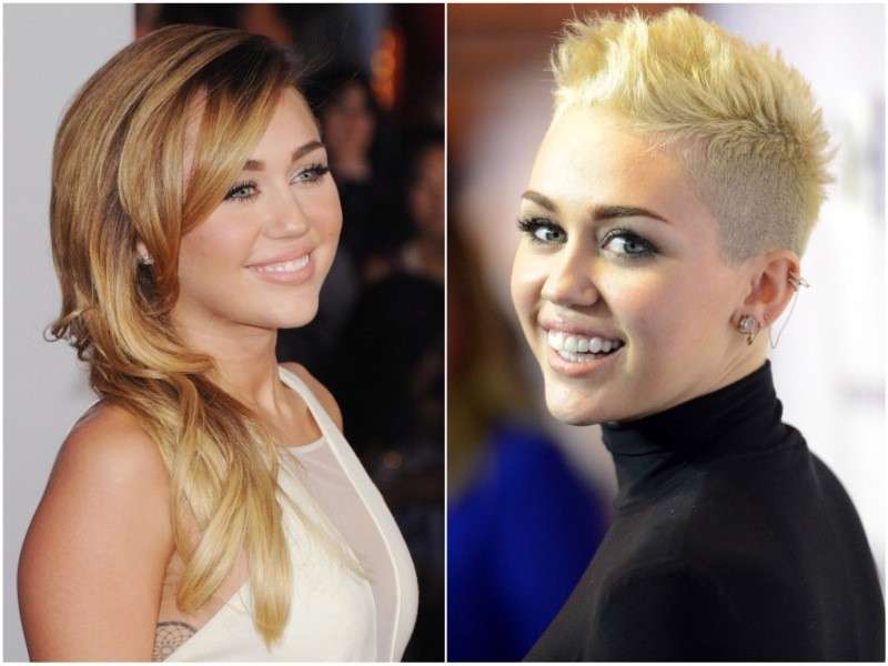 Miley Cyrus con capelli lunghi e corti