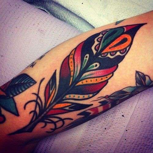 Tattoo con piuma multicolor