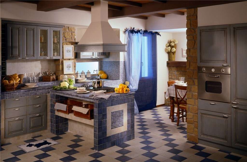 Cucina in muratura blu