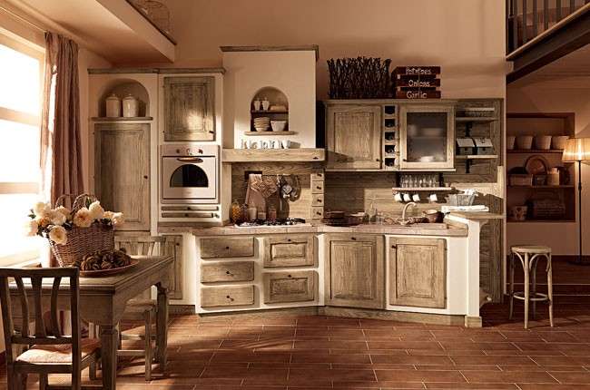 Cucina in muratura e legno