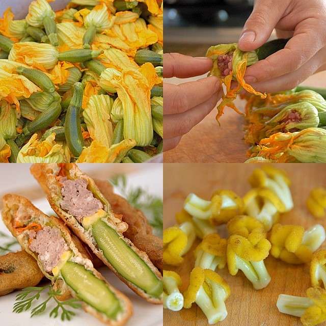 Fiori di zucca ripieni di zucchine e carne