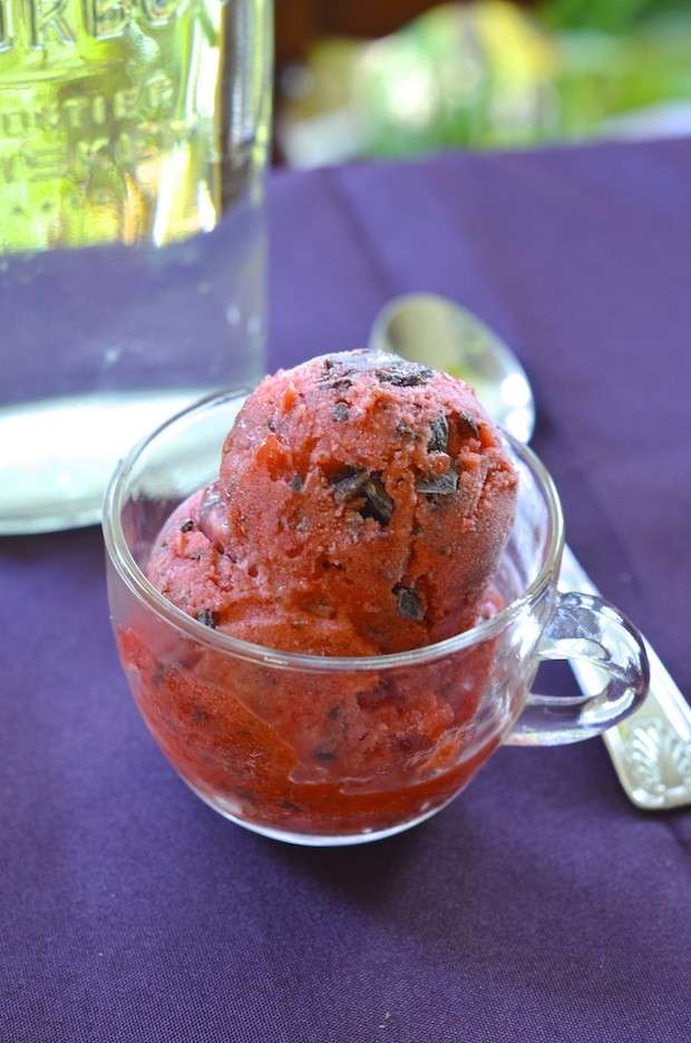 Sorbetto alla fragola con scaglie di cioccolato