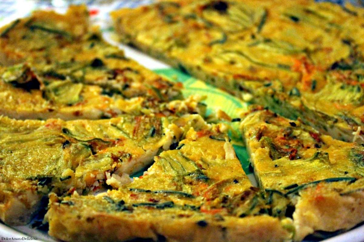 Frittata con fiori di zucca e peperoni