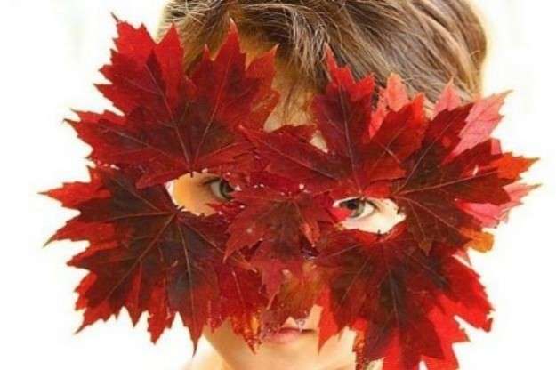 Maschera rossa con foglie