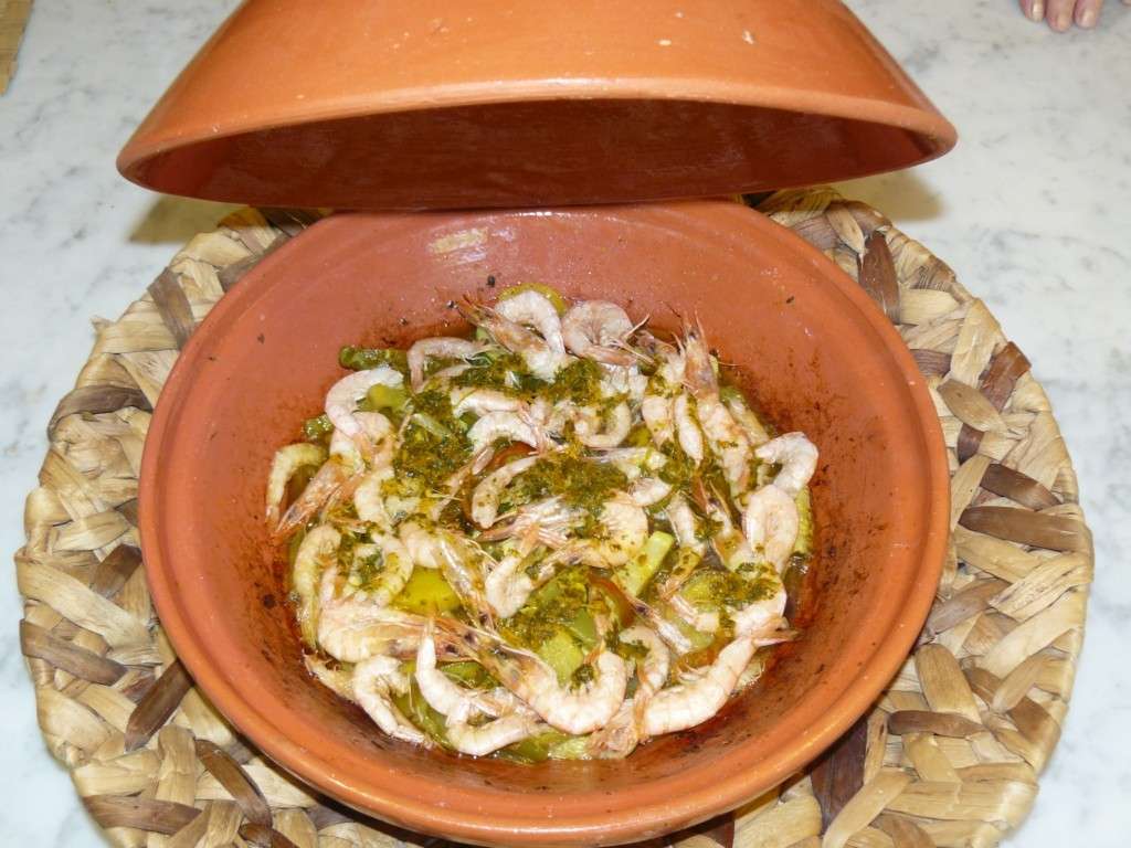 Tajine di gamberi e verdure