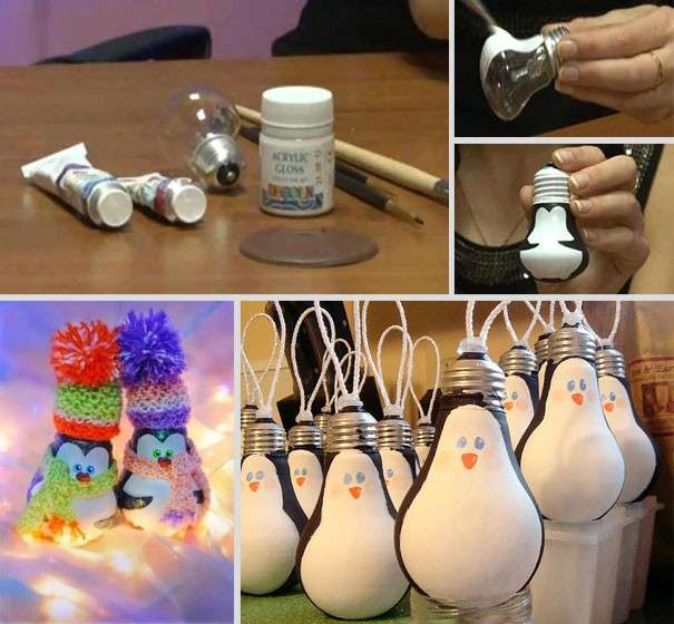 Pinguini natalizi con le lampadine