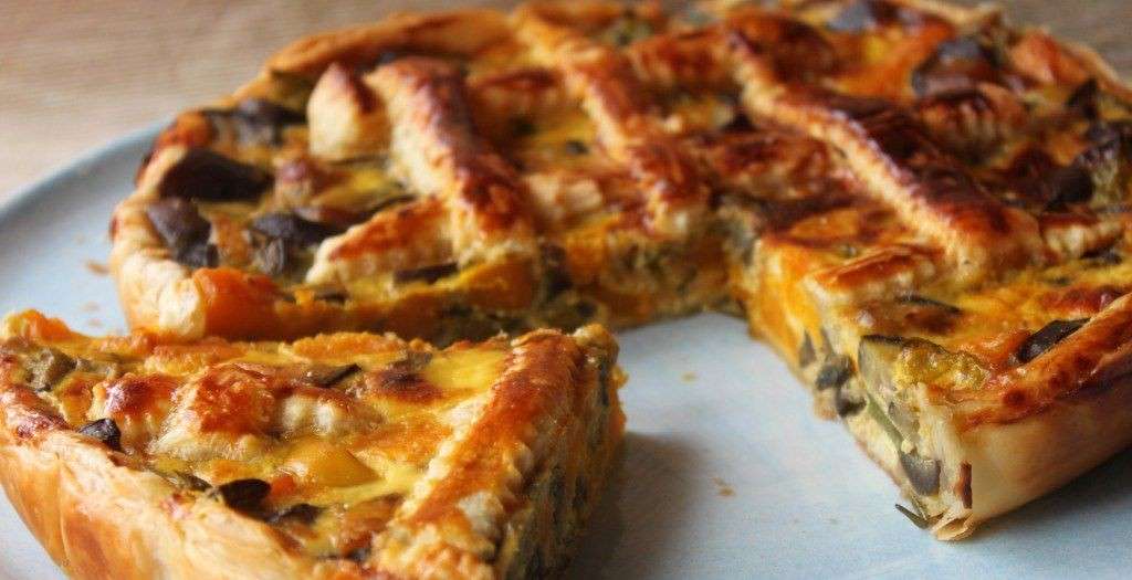 Torta di zucca, peperoni e melanzane