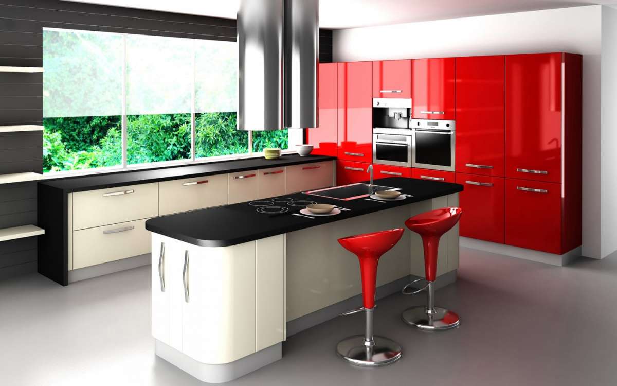 Cucina moderna bianca nera e rossa