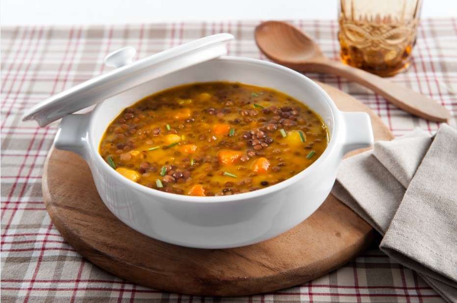 Zuppa di lenticchie, patate e zucca