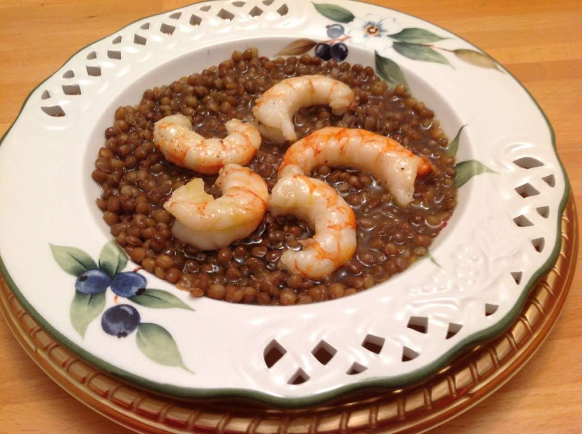 Zuppa di lenticchie e gamberetti