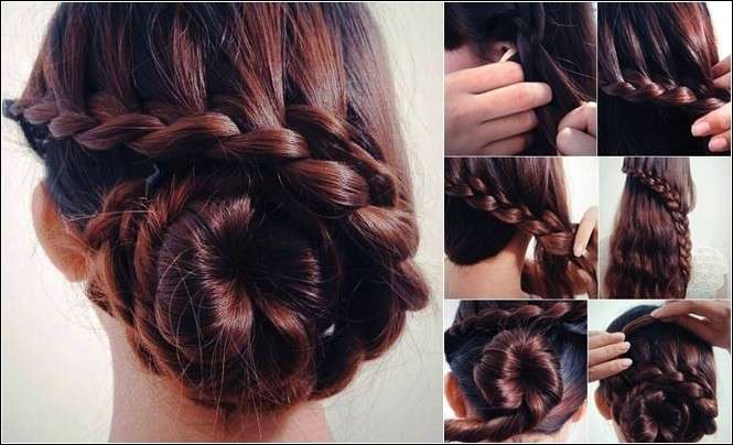 Capelli con chignon e treccia a cascata