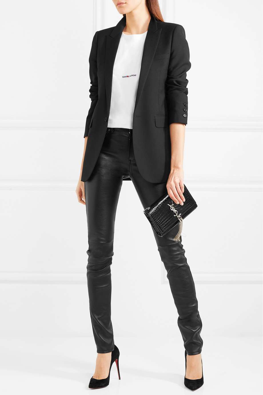 Blazer e pantaloni di pelle Saint Laurent