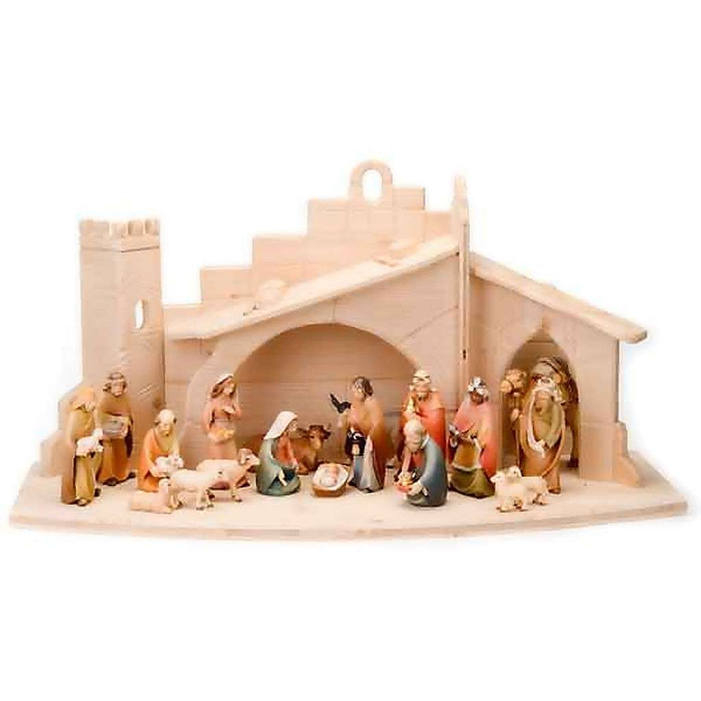 Casetta presepe in legno con statuine