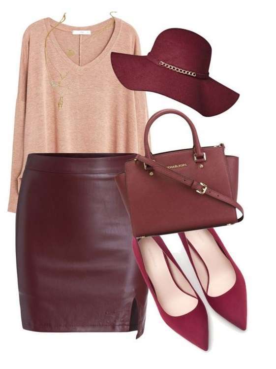 Gonna di pelle bordeaux e ballerine