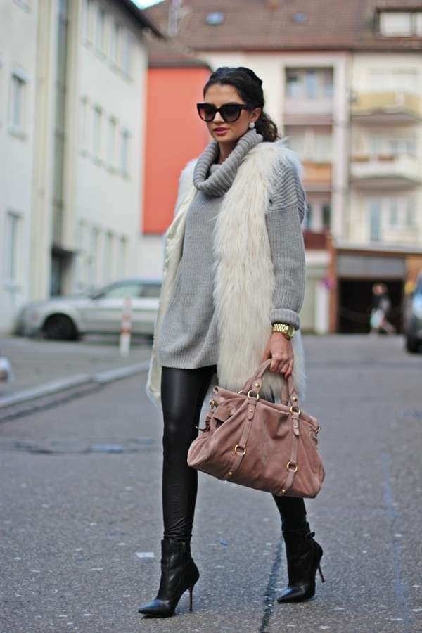 Look con gilet di pelliccia