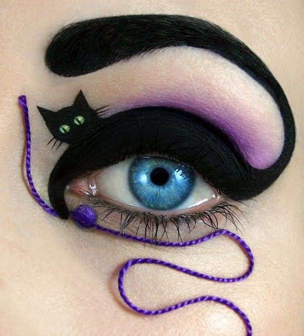Make up stile gatto con filo e gomitolo