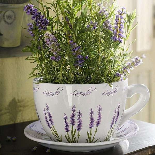 Tazza con rami di lavanda