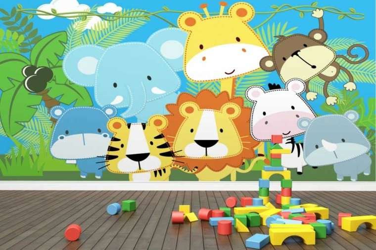 Stanza giochi con parete disegnata