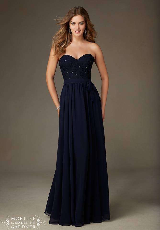 Vestito blu notte Mori Lee