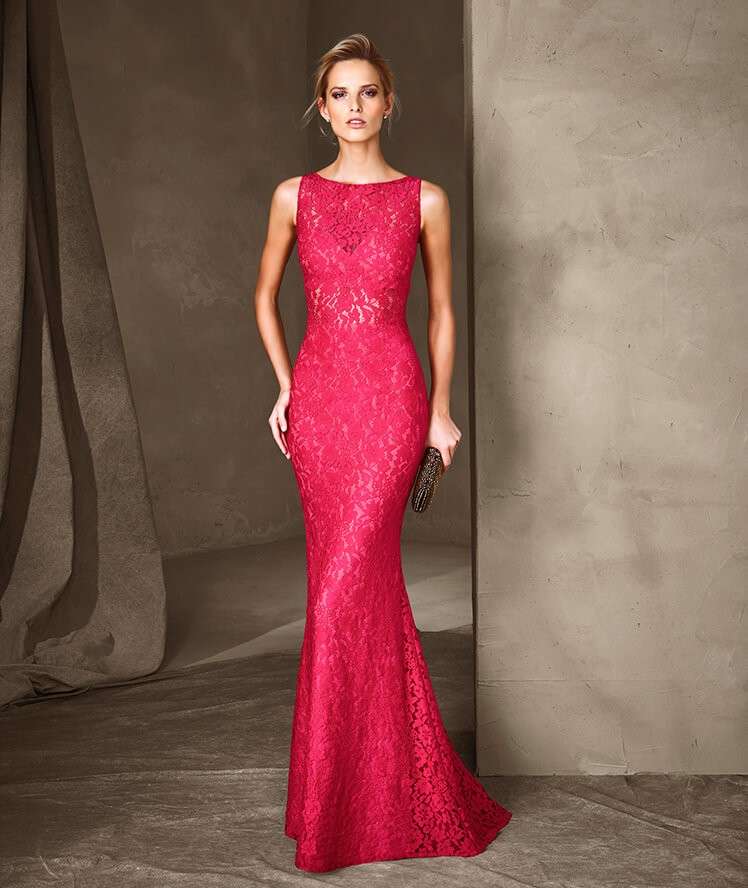 Abito in pizzo magenta Pronovias