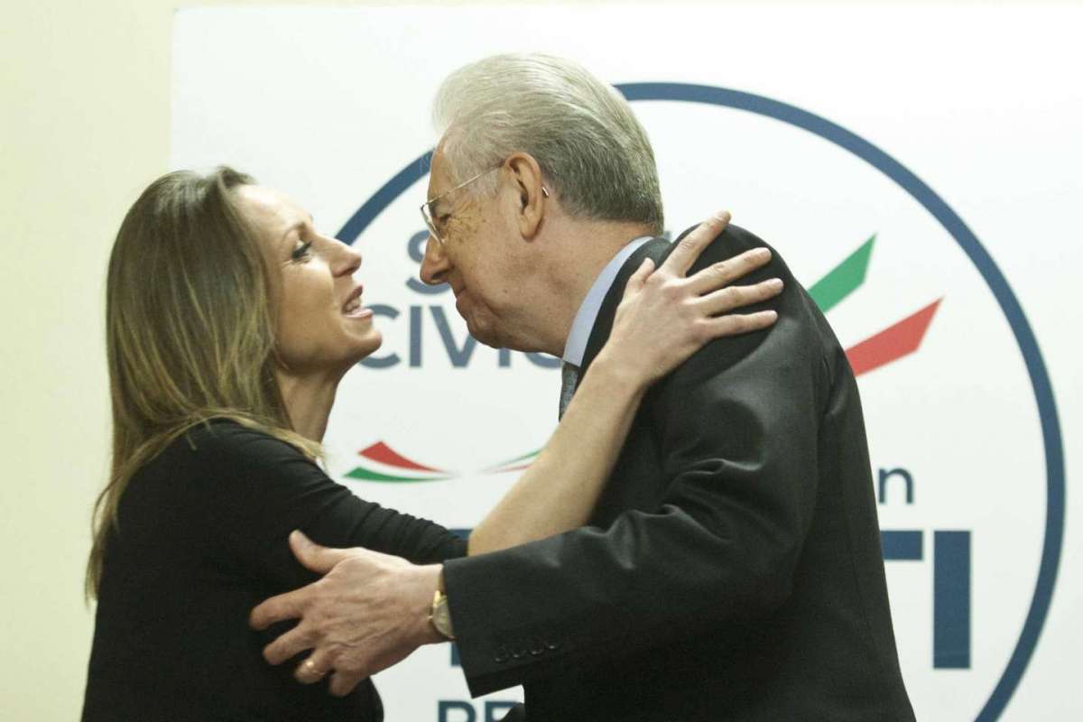 Mario Monti e Valentina Vezzali a un incontro politico di Scelta Civica
